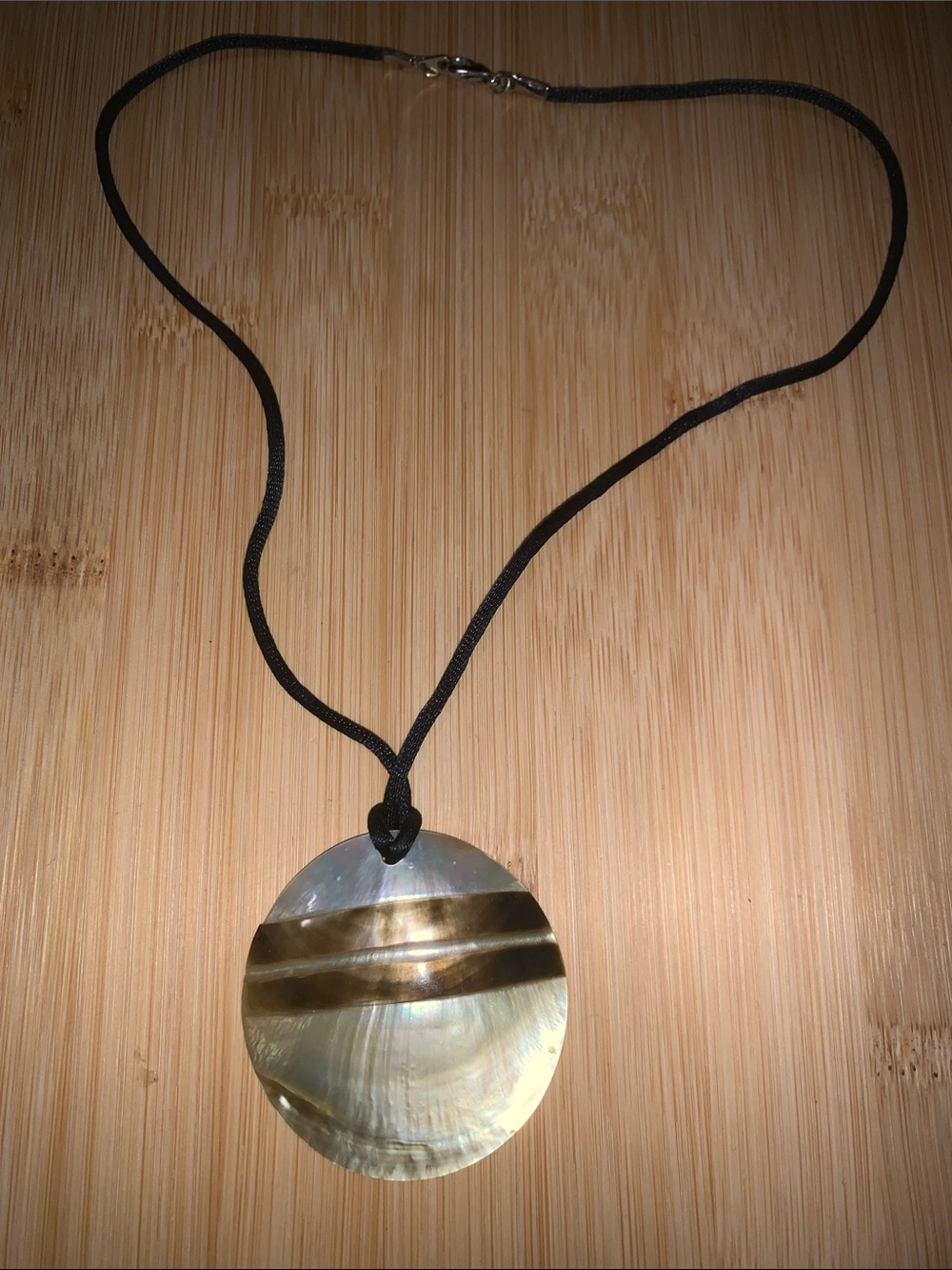 Vintage Mother of Pearl Round Pendant Necklace - Black Cord